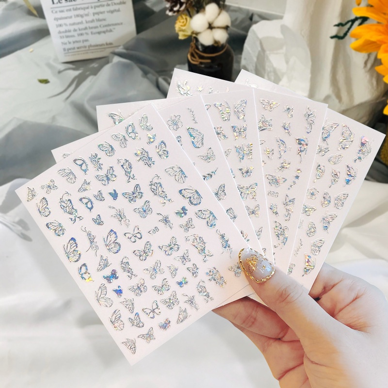 Miếng Dán Trang Trí Móng Tay Hình Mắt Mèo/ Bươm Bướm 3D Màu Đồng/ Vàng/ Bạc Thời Trang