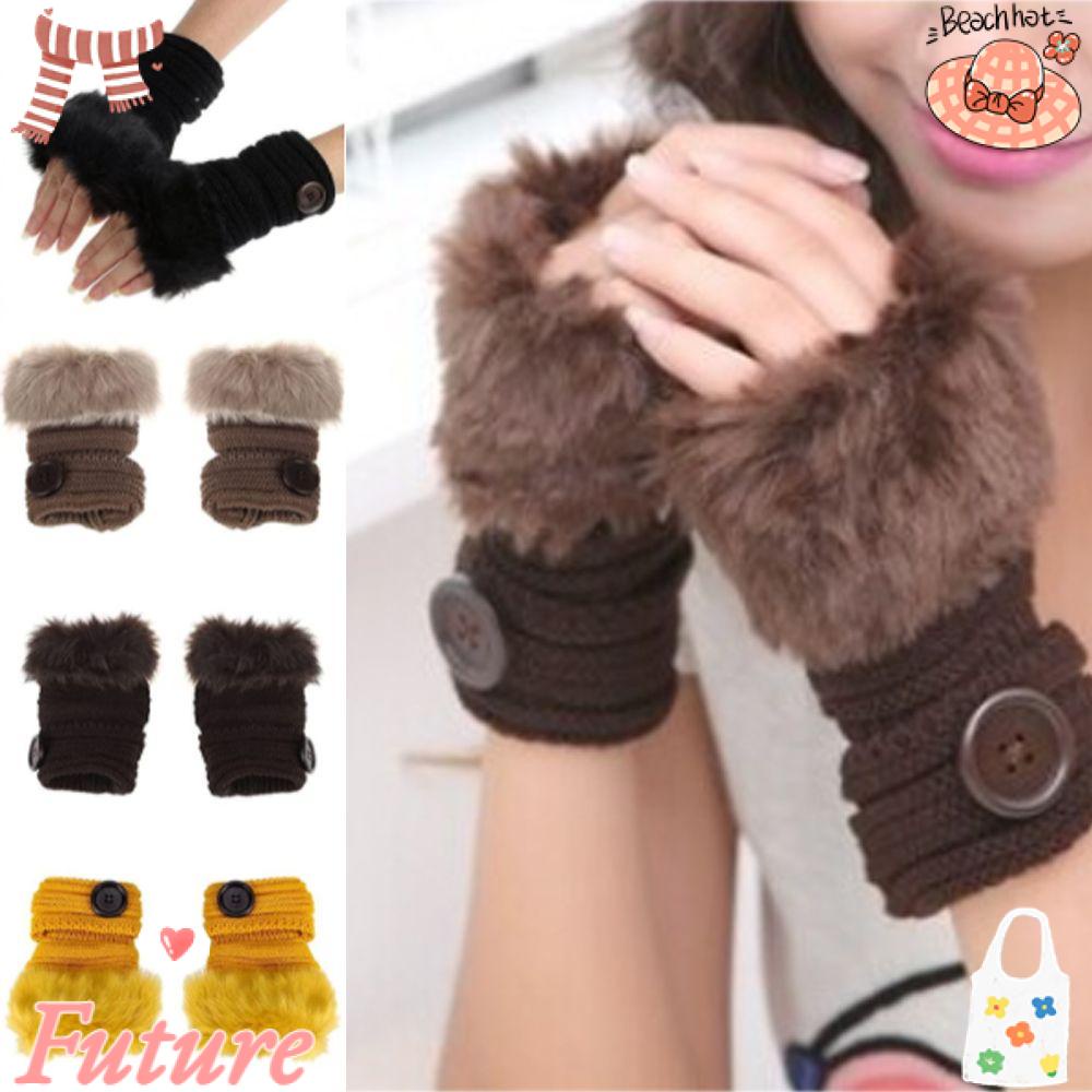 Găng Tay Không Ngón Màu Cà Phê Thời Trang Thu Đông Thoải Mái Cho Nữ