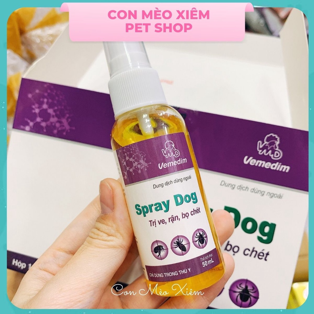 Xịt ve rận bọ chét cho chó Vemedim spray dog 50ml, chăm sóc lông thú cưng Con Mèo Xiêm