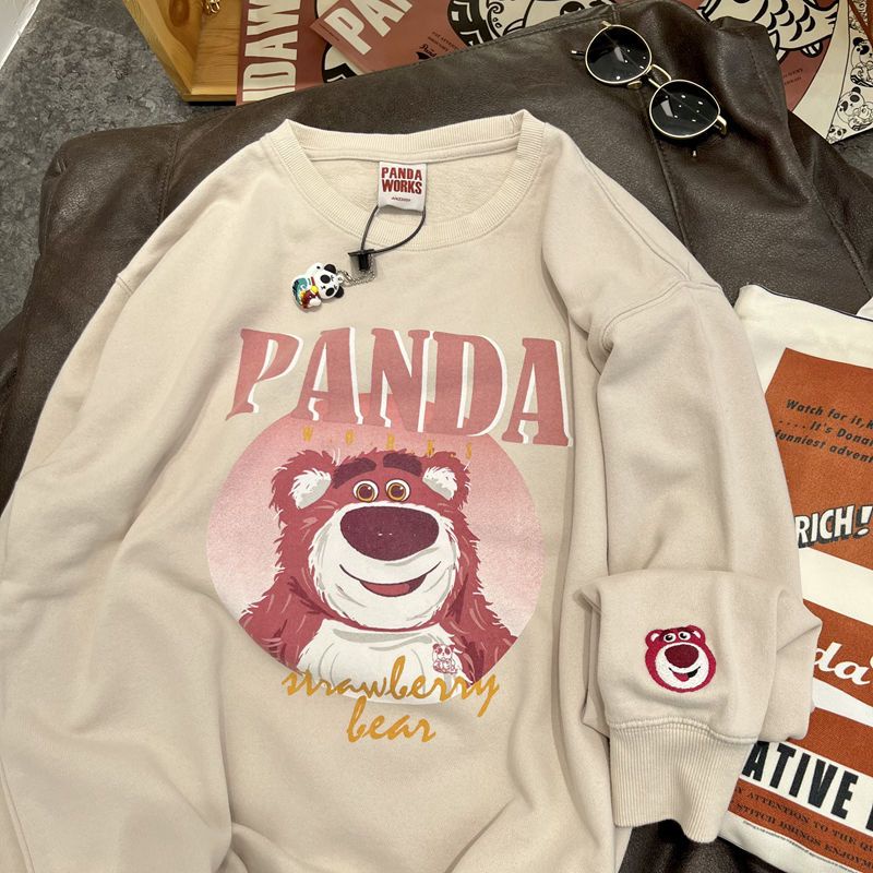 Áo Hoodie Dáng Rộng In Họa Tiết Dâu Tây / Gấu Thời Trang Thu Đông Hàn Quốc Cho Nữ