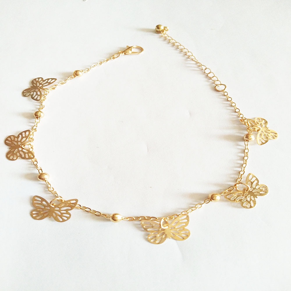 Lắc Chân Mặt Hình Bướm Rỗng Đính Đá Pha Lê Đơn Giản Cá Tính Phong Cách Mới Dành Cho Nữ Đi Biển