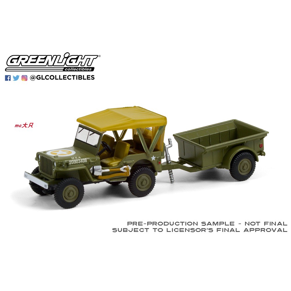 H GreenLight1: 64 1943 Willys MB Jeep w 1-4 Ton Cargo Trailer