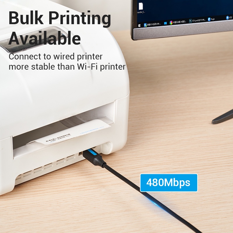Dây cáp VENTION USB C tốc độ cao 480Mbps tiện lợi dành cho laptop nối máy in