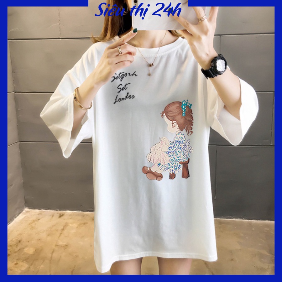 Áo thun form rộng tay lỡ, áo phông unisex Siêu thị 24 giờ in hình Công Chúa Tuyết