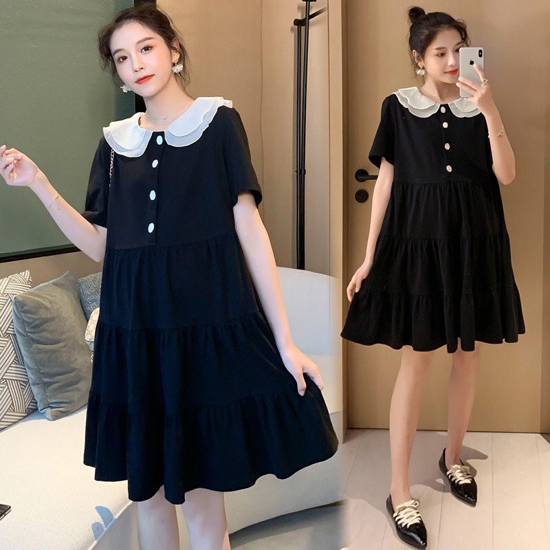 Váy Bầu Bigsize Thiết Kế GuMe Dáng Suông Đuôi Cá Cổ Bèo Khuy Ngực Chất Vải Sạn Lụa Cao Cấp size từ 40-100kg