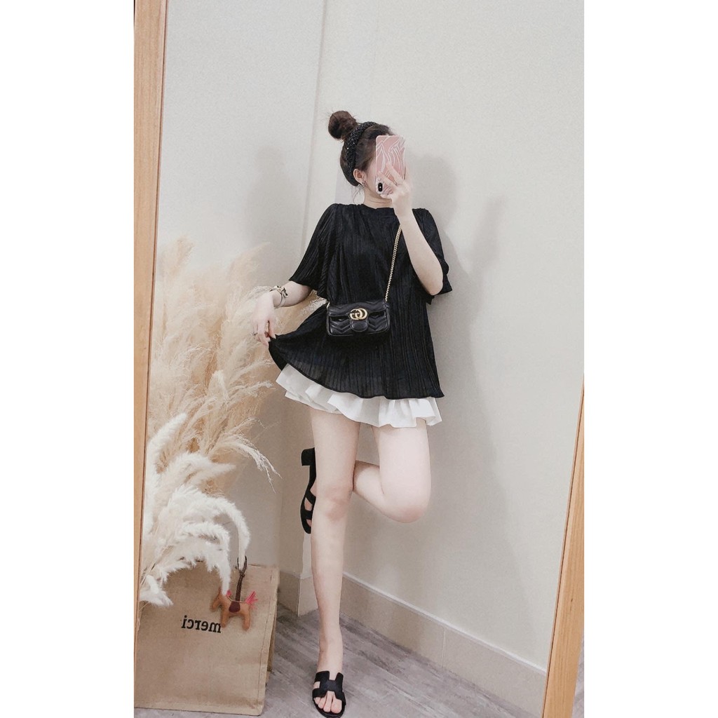 [ÁO SUÔNG] Áo Kiểu Nữ, Áo Dáng Suông Dập Ly Cổ Tròn Nhiều Màu Phối Quần Jeans, Chân Váy | BigBuy360 - bigbuy360.vn