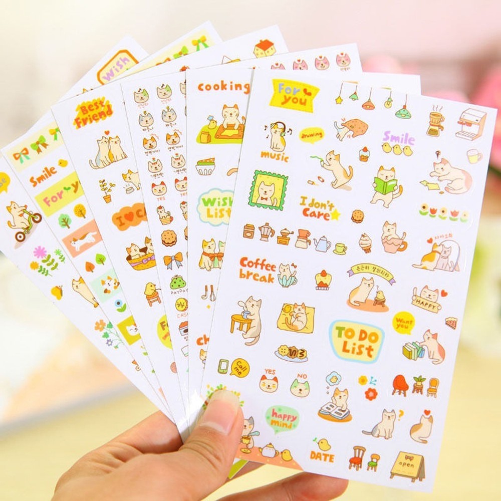 Miếng dán hình mèo đáng yêu trang trí nhật ký