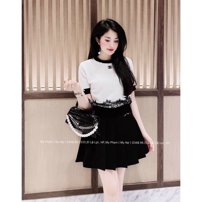 Áo len ô chữ x viền ren cao cấp