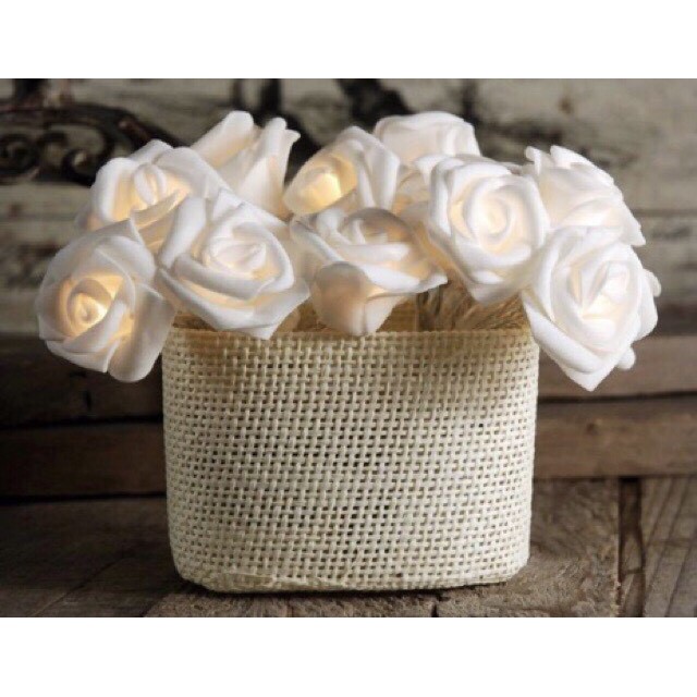 Dây đèn led 10 bông hoa hồng xốp dài 1.5 mét trang trí phòng ngủ lãng mạn (dùng pin tiểu)