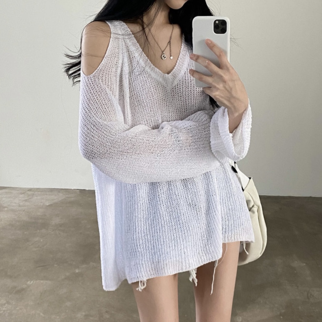 Áo sweater XIAOZHAINV dệt kim tay dài cổ chữ v chống nắng phong cách Hàn Quốc cho nữ 3 màu tùy chọn