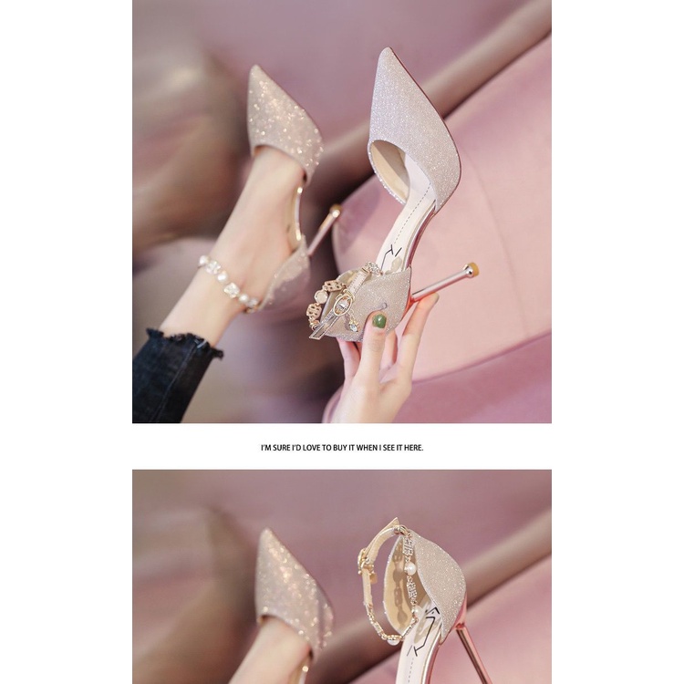 Giày Cao Gót Màu Bạc Thời Trang Mùa Thu Hàng Mới 2022 Dành Cho Cô Dâu