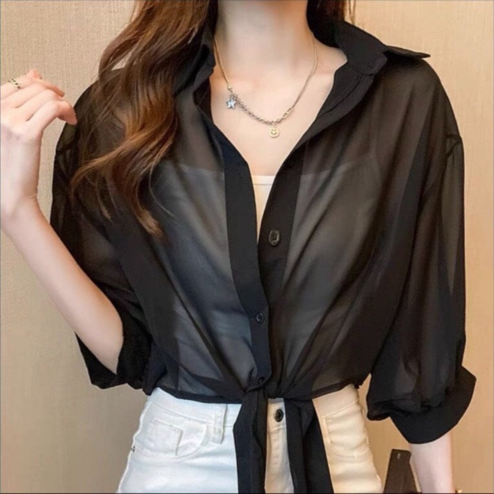 Áo Khoác Ngoài Chifon Kann Model Cột Eo Nhẹ Nhàng Dễ Phối Đồ. hai màu trắng đen HA26