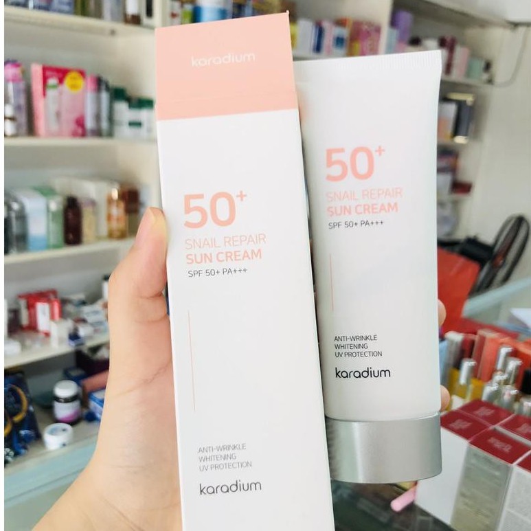 Kem chống nắng nâng tone hàn quốc, Kem Chống Nắng Karadium  Snail Repair Sun Cream SPF 50+ PA+++ 70mL