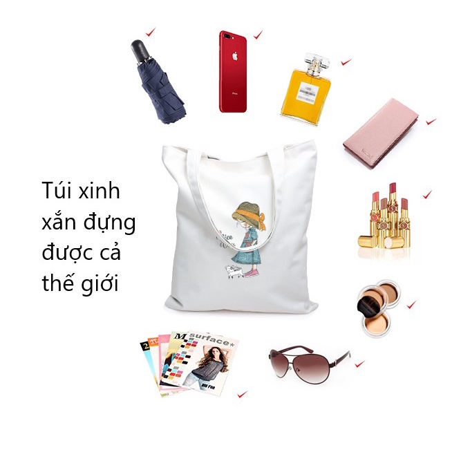 Túi tote vải canvas giá rẻ đeo chéo đi học có khóa kéo phong cách hàn quốc