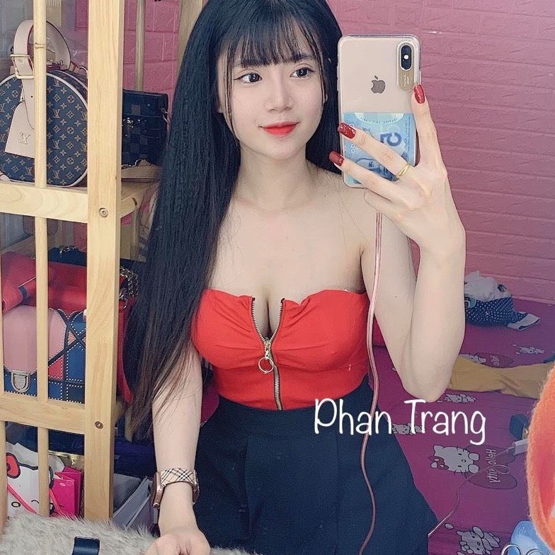 Áo ống phối dây kéo ngực cực sexy