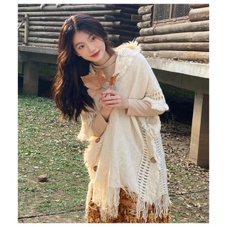 [SẴN ĐEN, KEM] Áo len choàng boho (bohemian)