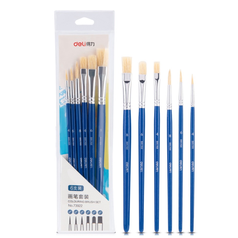 Bộ cọ vẽ chuyên nghiệp Deli dùng cho màu nước/bột/sơn acrylic set 4/6 cây DIY- 73922/73866/73867 - MyNa Mart