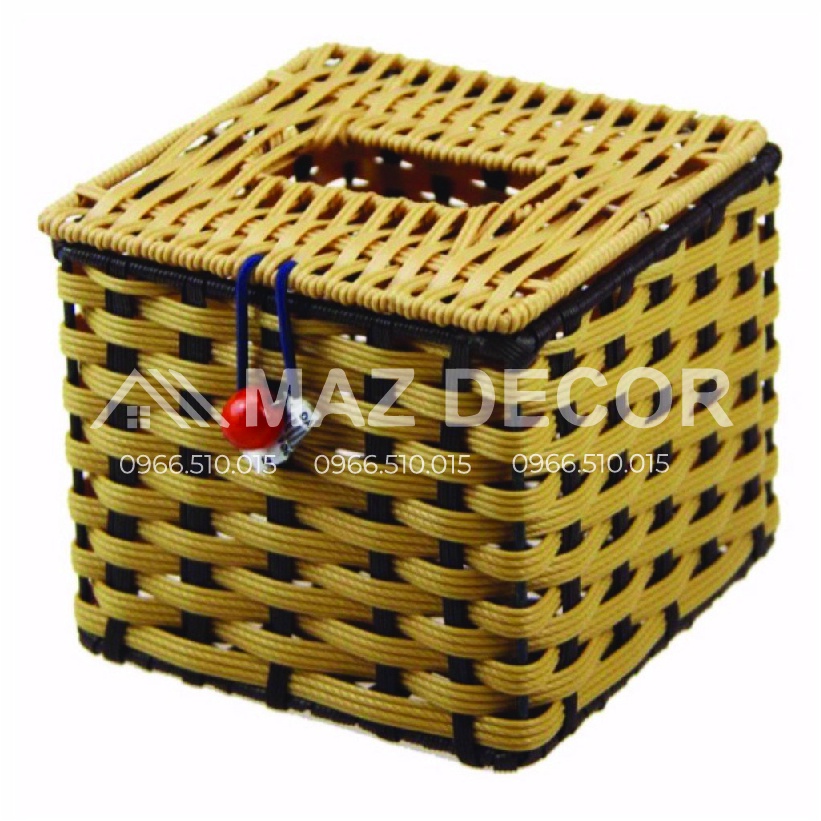 [Sỉ] Hộp đựng khăn giấy nhựa giống mây để giấy ăn vuông có nắp đẹp dày dặn