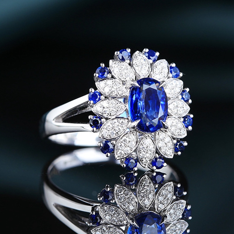 Nhẫn mở đính đá zircon hình oval nhiều màu sang trọng cho nữ