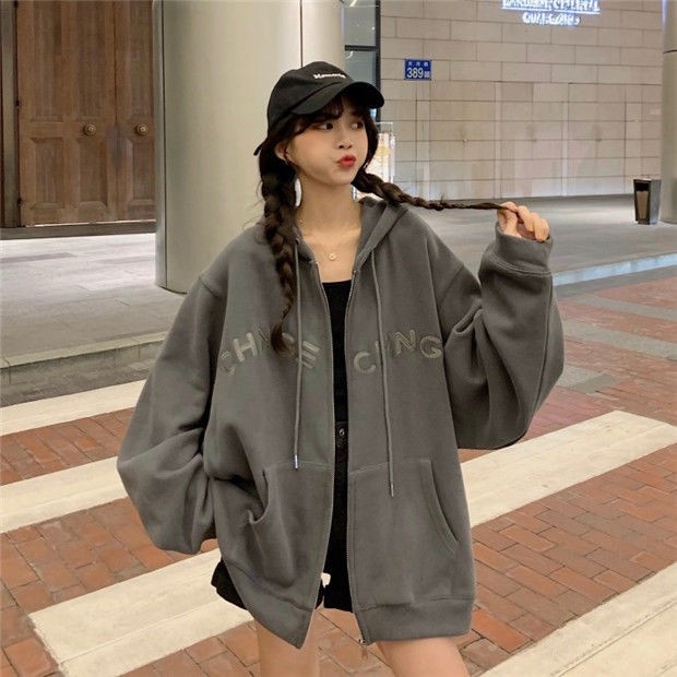 ZHELIHANGFEI Áo Hoodie Tay Dài Form Rộng Kiểu Dáng Đơn Giản Theo Phong Cách Preppy
