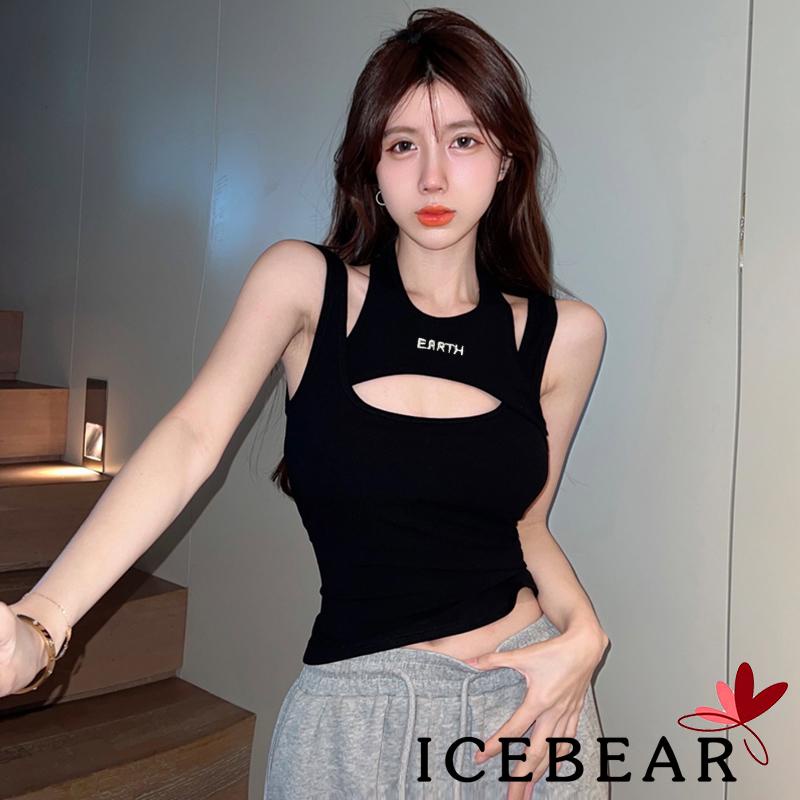 ICE-Women´s Camisole Halterneck Backless Hollowed Letters Print Slim Fit Tops