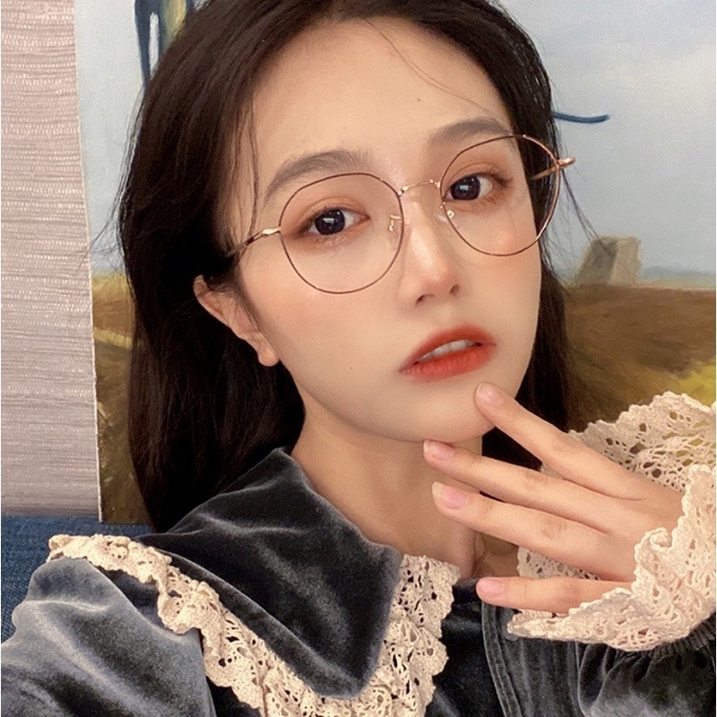 (KIQI-FASHION) COD Kính Chống Bức Xạ Gọng Tròn Bằng Kim Loại Ánh Sáng Xanh Thời Trang Cho Nữ