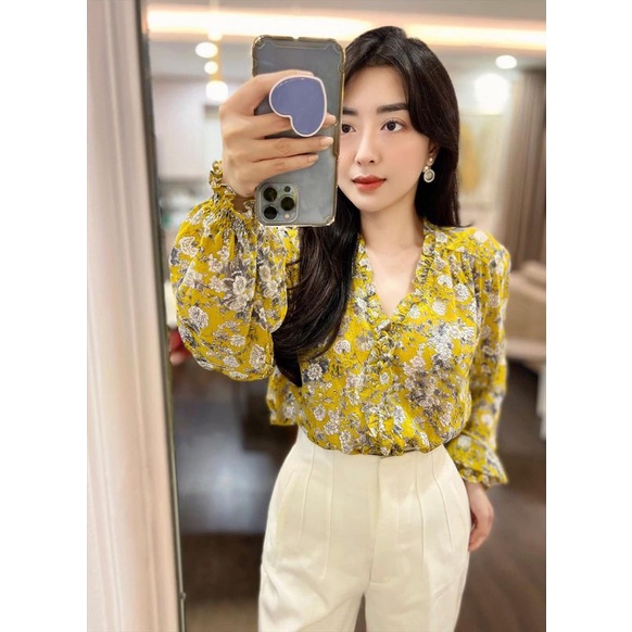 Áo sơ mi voan hoa nhí vàng ZR