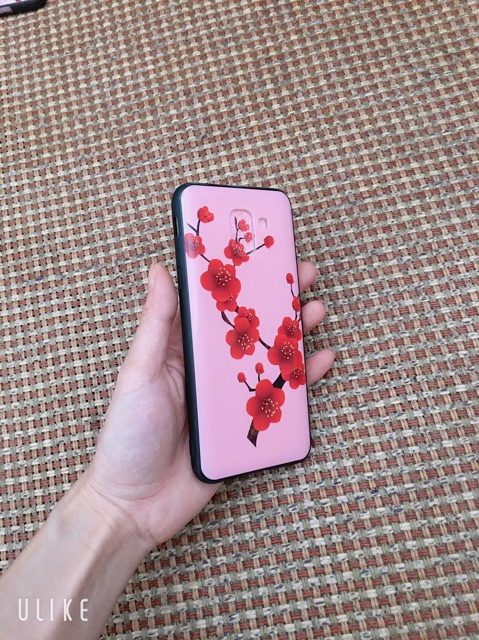 Ốp bóng sam sung J6 (2018) Hoa đào đỏ nền hồng