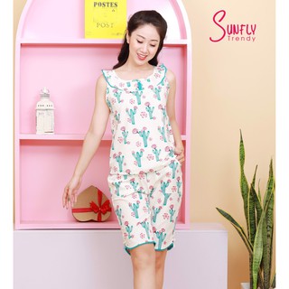 Bộ mặc nhà SUNFLY áo sát nách quần lửng ST8285