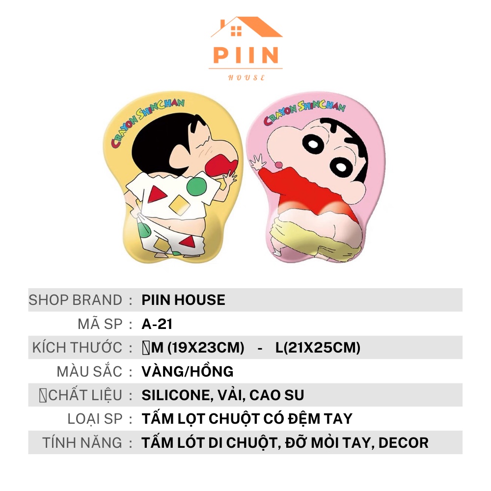 Miếng lót chuột cỡ lớn có đệm đỡ tay silicone hình SHINCHAN trang trí bàn học - PIIN HOUSE