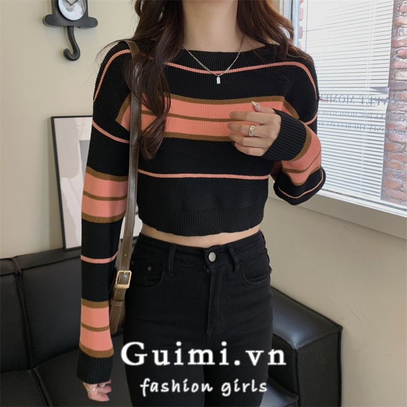 Áo sweater Dệt Kim Dáng Rộng Kẻ Sọc Thời Trang Mùa Thu Cho Nữ