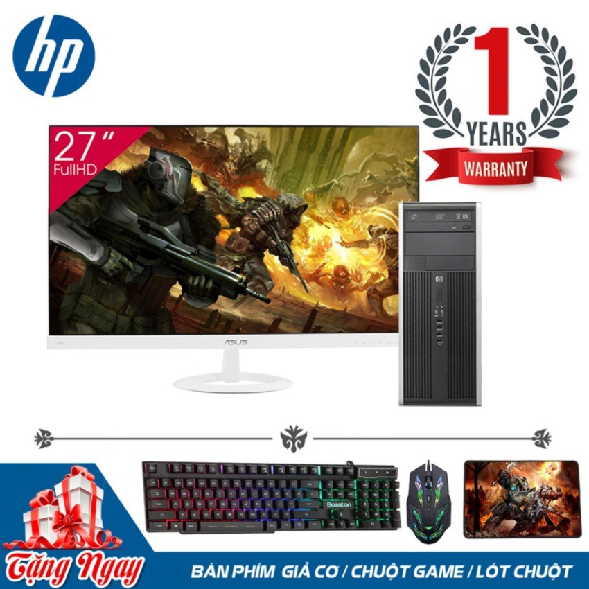 Combo PC HP 6000 Pro MT + Màn hình Asus 27inch Full Viền (Core 2 Duo E8500, Ram 8GB, SSD 120GB, HDD 1TB) + Quà Tặng