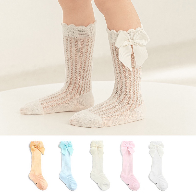 Tất Lưới Chống Muỗi Đính Nơ Xinh Xắn Cho Bé Gái 0-3 Tuổi