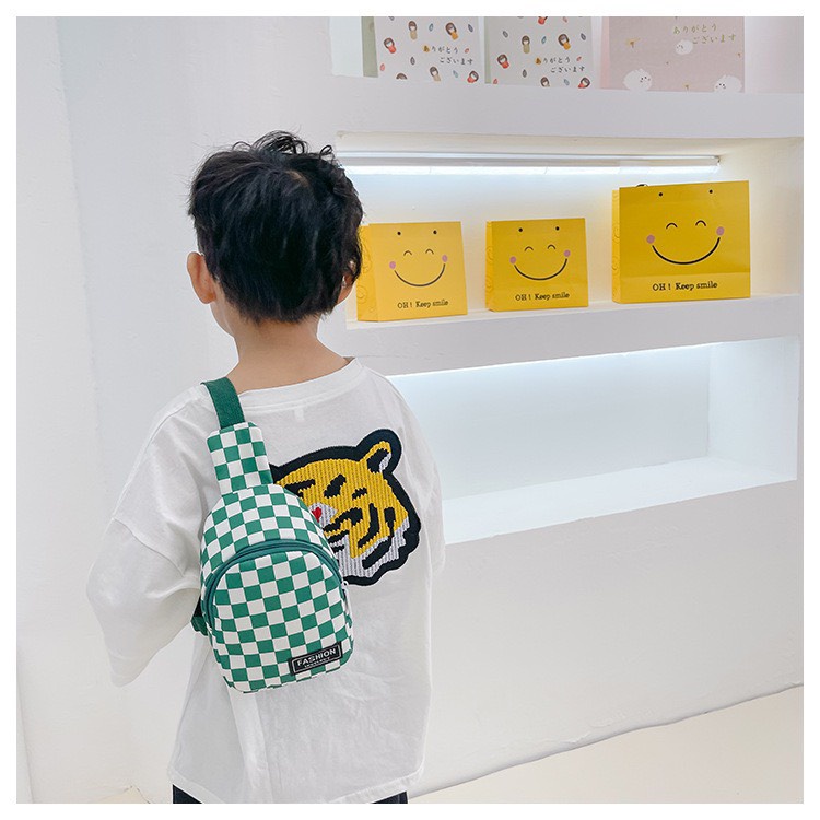 Túi Đeo Chéo Vai Họa Tiết Caro Thời Trang Cho Bé Trai Bé Gái