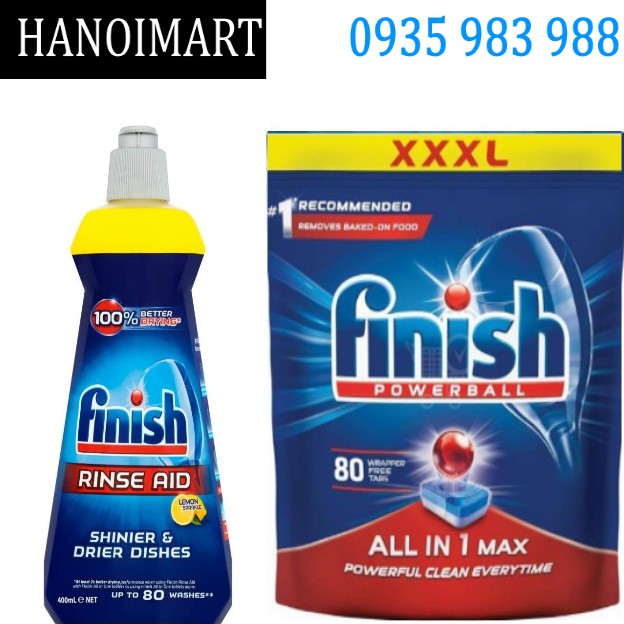 Combo 80 Viên rửa bát Finish all in 1 max + Nước Bóng Finish 400ml nhập khẩu Ba Lan