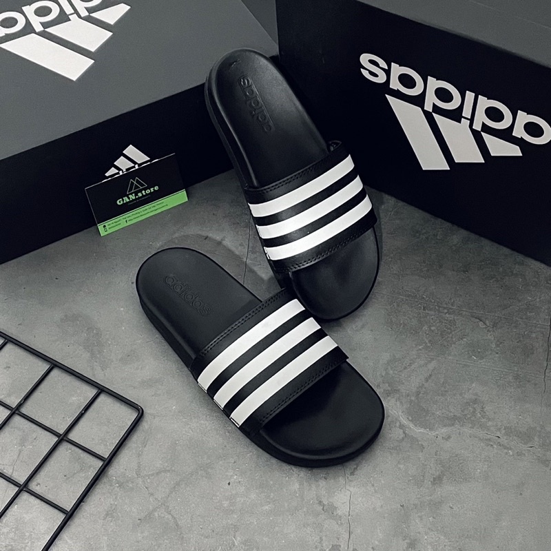 DÉP ADIDAS MONO ĐEN 3 SỌC TRẮNG - Chuẩn cao cấp sang xịn mịn