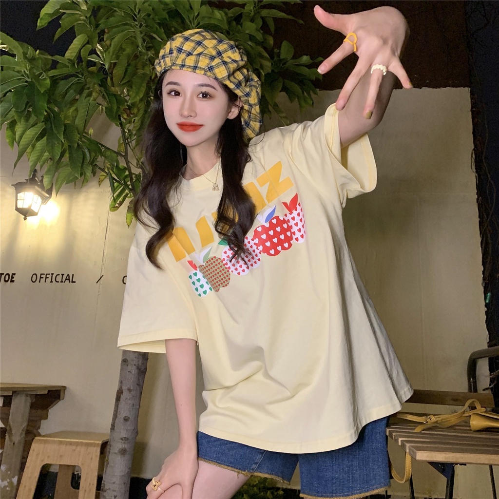 Áo Thun HIIXIIVI T-Shirt Tay Ngắn Cổ Tròn In Hình Hoàng Hôn Thời Trang Mùa Hè Phong Cách Hàn Quốc Dành Cho Nữ 2022