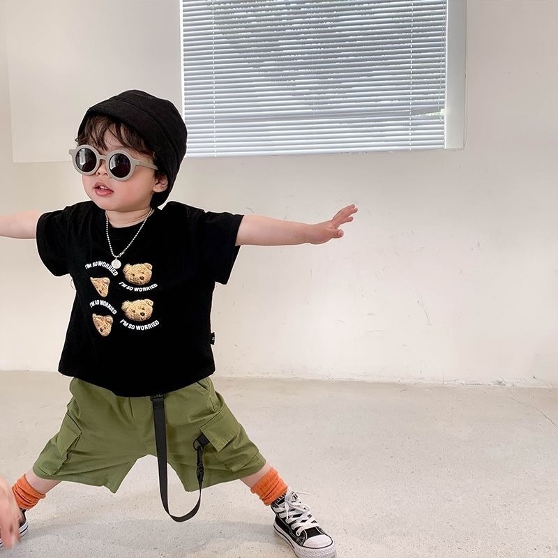 Áo Thun Tay Ngắn In Hoạt Hình Gấu Kiểu Hàn Quốc Thời Trang Mùa Hè Cho Bé Trai