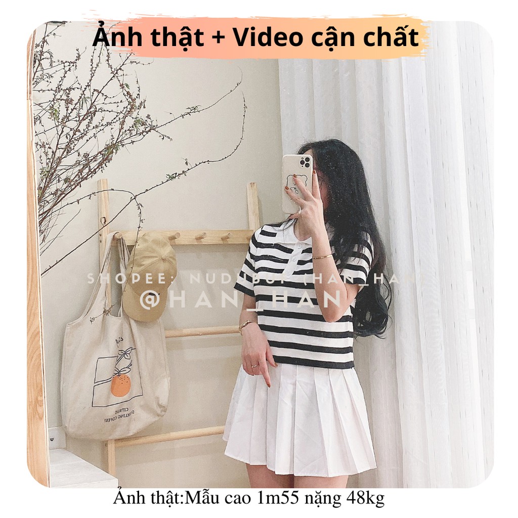 Áo polo croptop dệt kim nữ kiểu dáng vintage Hàn Quốc