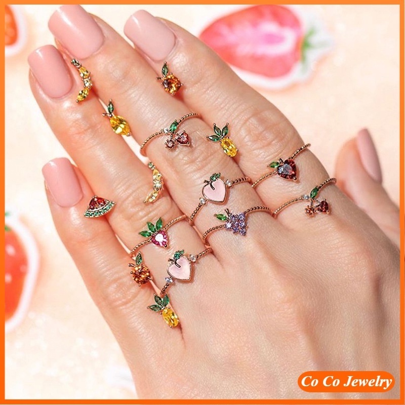 Ins Nhẫn Thời Trang Hình Trái Cây Màu Vàng Hồng Phong Cách Hàn Quốc Dễ Phối Đồ Phụ Kiện Cocojeelry Cho Nữ