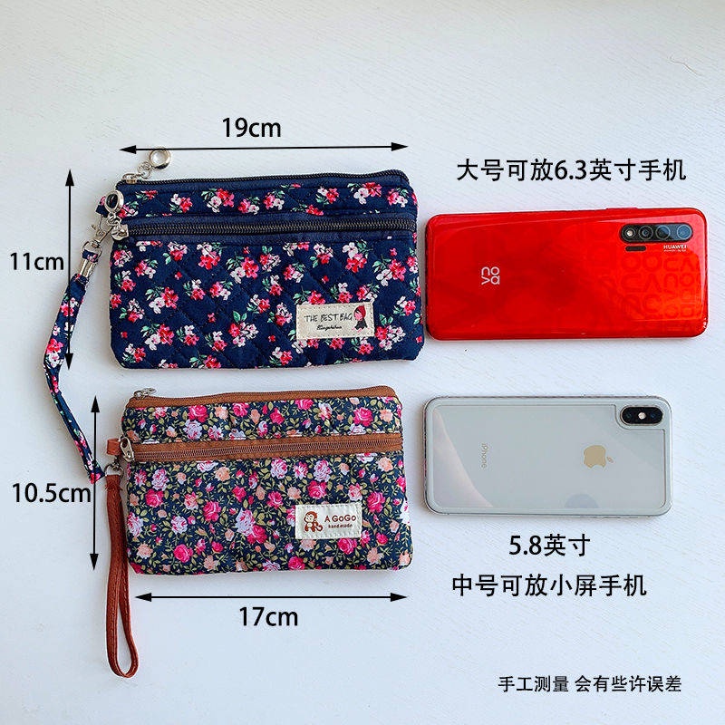 Ví Dài Cầm Tay Hai Lớp Vải Cotton Đựng Điện Thoại Tiền Xu Có Khóa Kéo Phong Cách Retro Cho Nữ