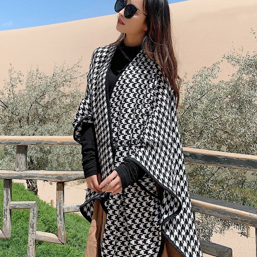 [Nowship2h] Khăn Choàng Quàng Cổ (Khăn Cashmere) Len Cao Cấp Họa Tiết Houndstooth Viền Đen Thời Trang Thu Đông - Mã LN12