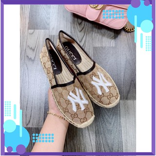 Giày slipon Nữ - Đế cói vải thổ cẩm màu kem sành điệu