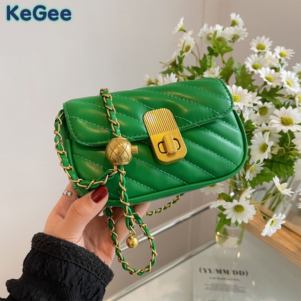Túi xách nữ KeGee Túi Đeo Chéo Mini Da PU Phối Dây Xích Thời Trang Hàn Quốc Sang Trọng Cho Nữ