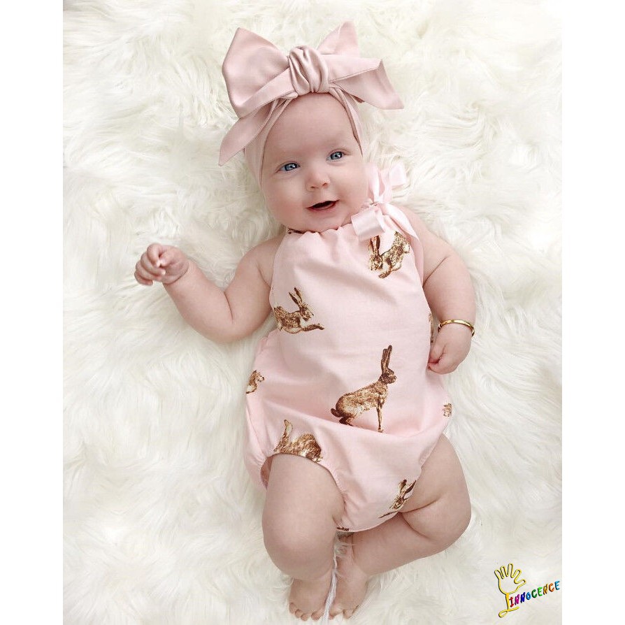 ❤XZQ-Newborn Toddler Baby Girls Clothes Pink Rabbit Romper Bodysuit Outfits Headband 0-18Months