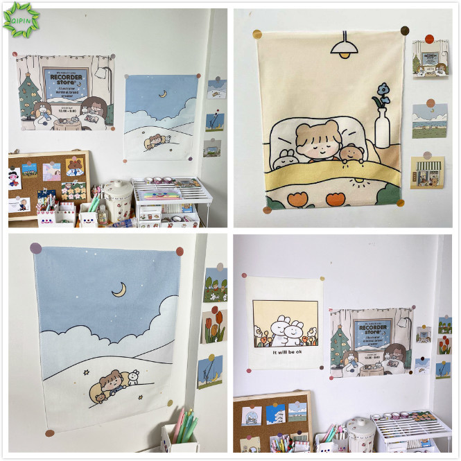 Tranh vải treo tường in họa tiết dễ thương ngộ nghĩnh cho trang trí