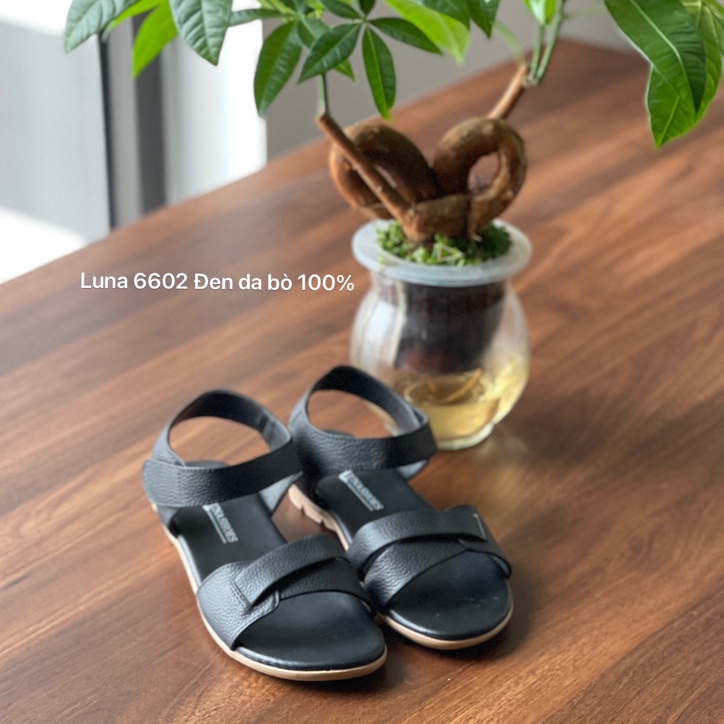 Dép sandal nữ đế bệt Lunashoes 6602 giày da bò thật mềm êm chân bảo hành 24 tháng