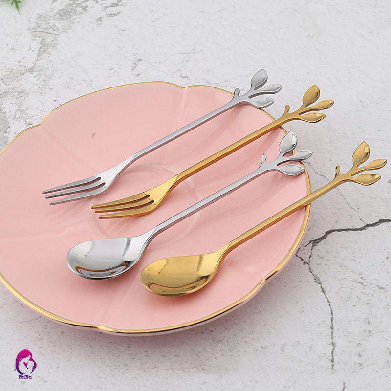 Muỗng/ nĩa uống trà bằng thép không gỉ thiết kế hình chiếc lá | BigBuy360 - bigbuy360.vn