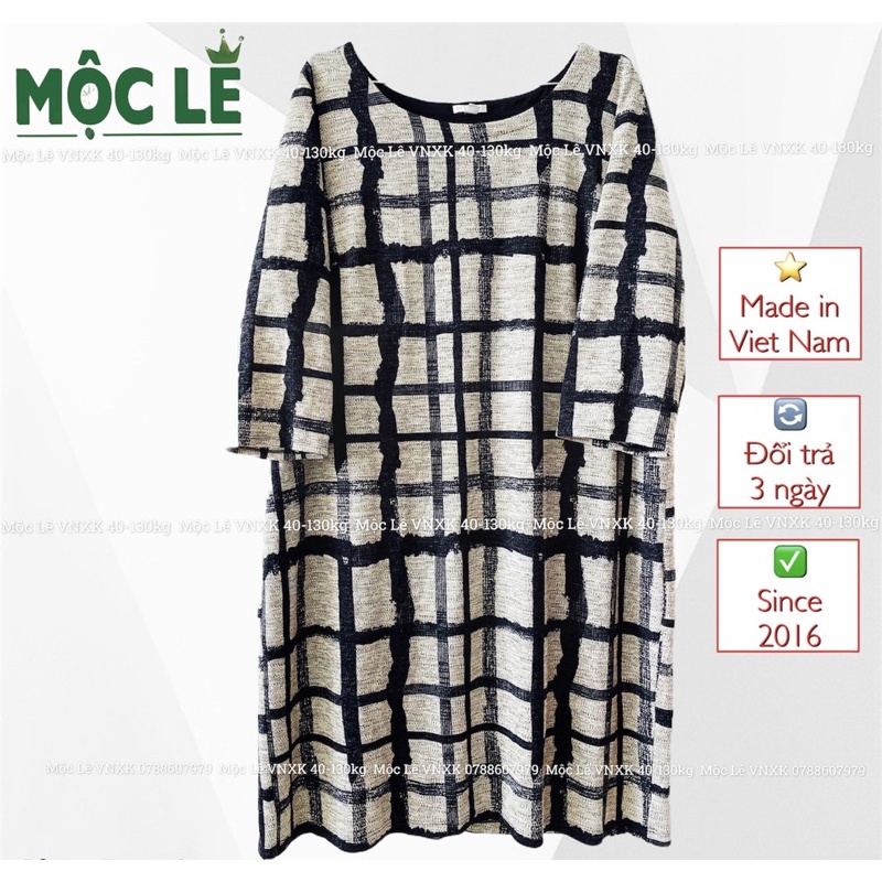 Đầm len dạ thu đông bigsize dày dặn 2 lớp vnxk sọc caro