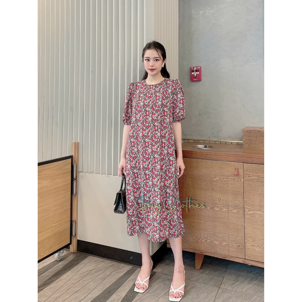 Đầm váy bigsize hoa nhí lụa màu đỏ 45-75kg